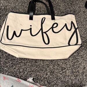 Wifey Cream and Black Tote Bag